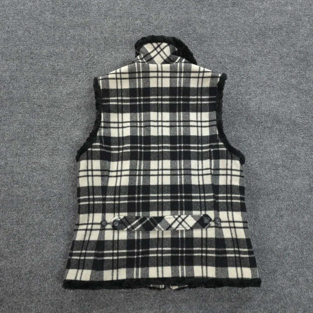 Woolrich Vest Womens Small Black White Moccasin Plaid Wool Fleece Lined Outdoors - Picture 8 of 12
